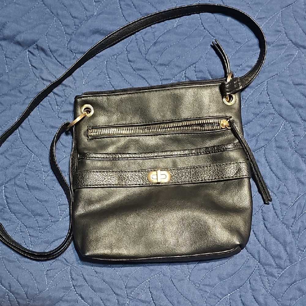 Chic Black Crossbody Bag with Gold Accents